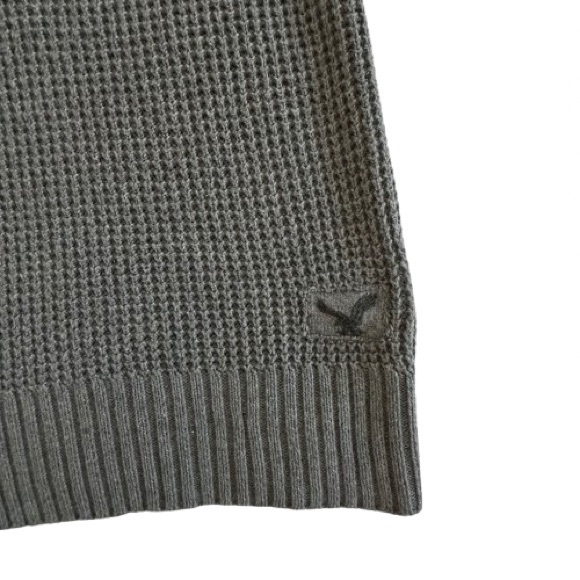 American Eagle Outfitters Men's S Gray/White Cotton & Wool Knit Sleeved Sweater - Picture 5 of 11